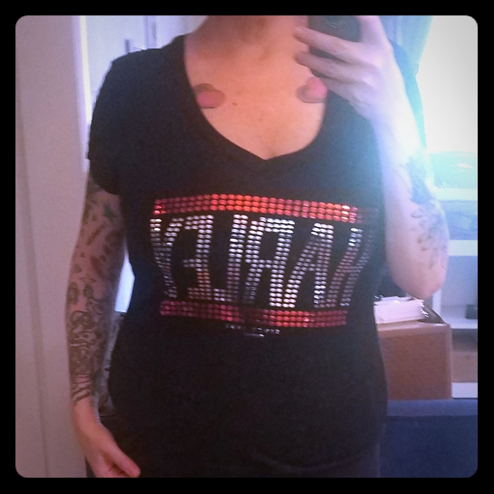 Harley davidson tshirt, metal studs.